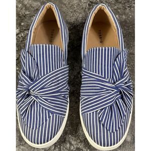 Torrid Womens Slip On Casual Sneaker Nautical Blue White Striped Bow Sz 11 Wide